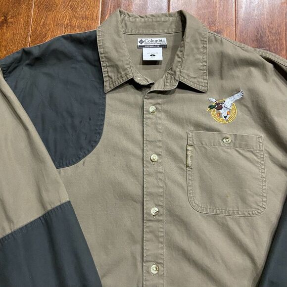 Columbia Outdoors Vintage Duck Hunting Briarshun Brown Green Shirt Mens Large - Picture 2 of 9